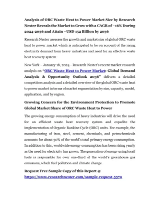 Organic Rankine Cycle (ORC) Waste Heat to Power Market