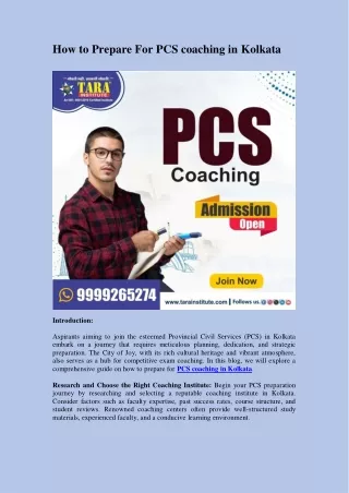 How to Prepare For PCS coaching in Kolkata