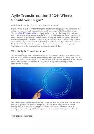 Agile Transformation 2024- Where Should You Begin?