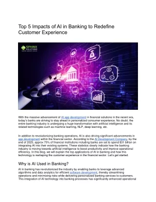 Top 5 Impacts of AI in Banking to Redefine Customer Experience