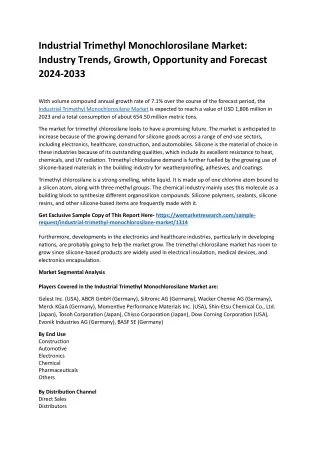 Industrial Trimethyl Monochlorosilane Market Overview, Size, Share 2024