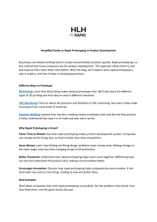 Simplified Guide to Rapid Prototyping in Product Development - HLH Rapid Prototyping