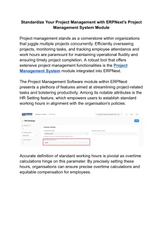 ERPNext Project Management System