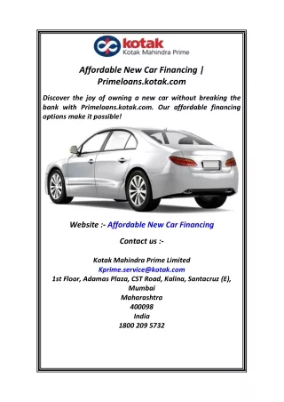 Affordable New Car Financing  Primeloans.kotak.com