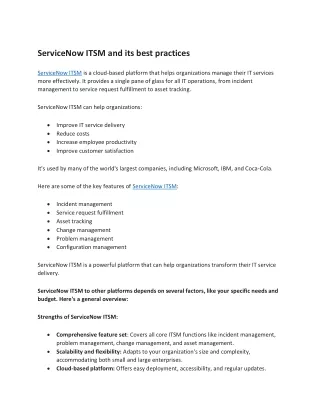 ServiceNow ITSM and its best practices