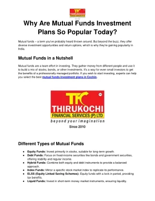 Why Are Mutual Funds Investment Plans So Popular Today