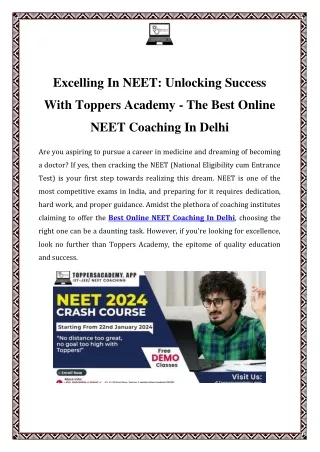 Best Online NEET Coaching In Delhi | Call-07827048964 |Toppers Academy