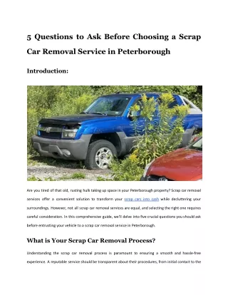 5 Questions to Ask Before Choosing a Scrap Car Removal Service in Peterborough