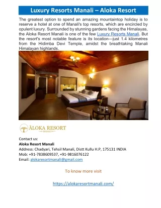 Luxury Resorts Manali