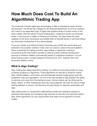 How Much Does Cost to Build an Algorithmic Trading App