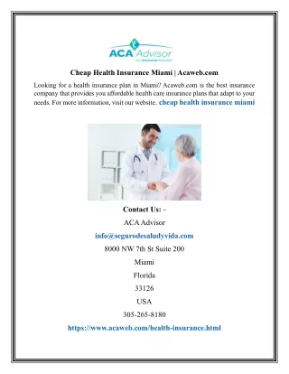 Cheap Health Insurance Miami | Acaweb.com