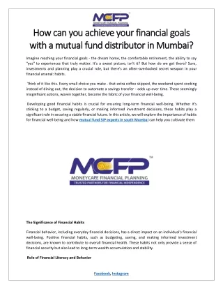 How can you achieve your financial goals with a mutual fund distributor in Mumbai