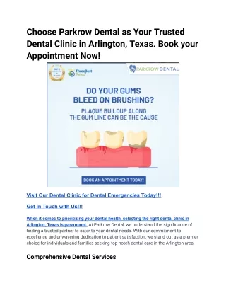 Choose Parkrow Dental as Your Trusted Dental Clinic in Arlington, Texas. Book your Appointment Now!