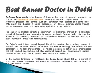 Best Cancer Doctor in Delhi