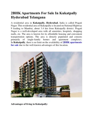 2BHK Apartments For Sale In Kukatpally Hyderabad Telangana