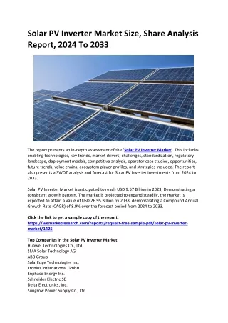 Solar PV Inverter Market Size, Share Analysis Report