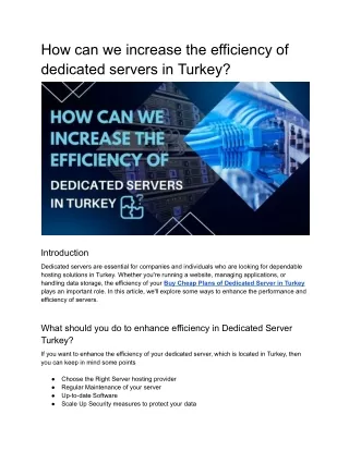 How can we increase the efficiency of dedicated servers in Turkey_