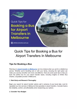 Quick Hints for Securing a Bus for Airport Transfers In Melbourne