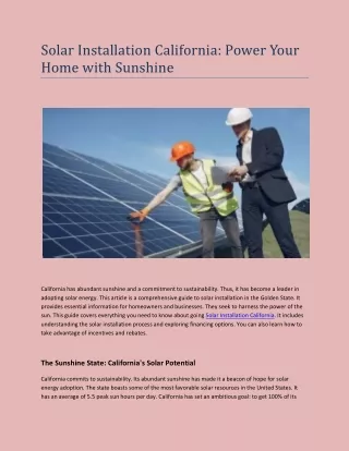 Solar Installation California: Power Your Home with Sunshine