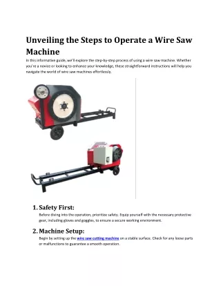 Unveiling the Steps to Operate a Wire Saw Machine