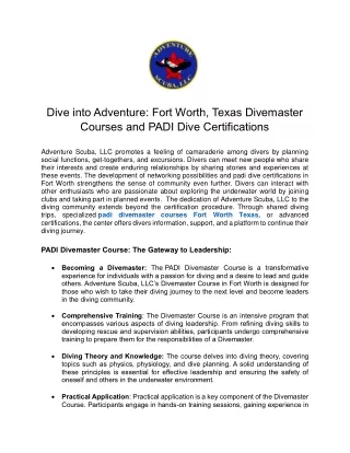 Dive into Adventure Fort Worth Texas Divemaster