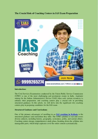 The Crucial Role of Coaching Centers in IAS Exam Preparation