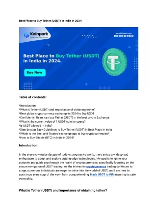 Best Place to Buy Tether (USDT) in India in 2024