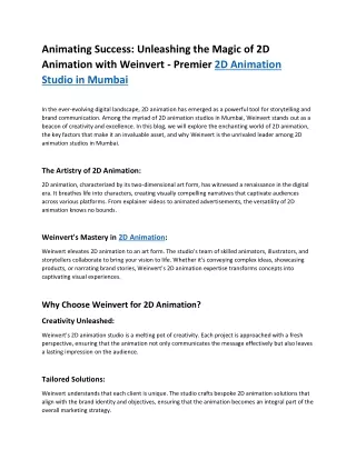 Animating Success: Unleashing the Magic of 2D Animation with Weinvert