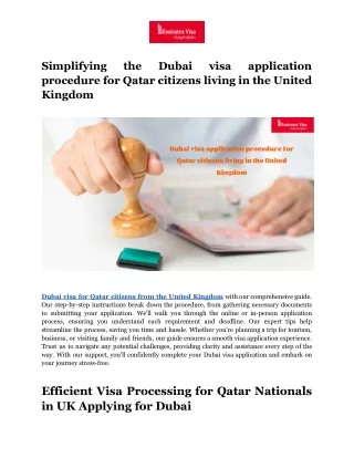 Simplifying the Dubai visa application procedure for Qatar citizens living in the United Kingdom