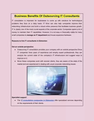 Business Benefits Of Outsourcing IT Consultants