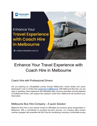 Elevate Your Adventure: Experience Luxury Coach Hire in Melbourne