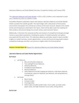 Laboratory Balances and Scales Market Overview, Competitive Analysis and Forecas