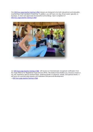 200 hour yoga teacher training in Bali