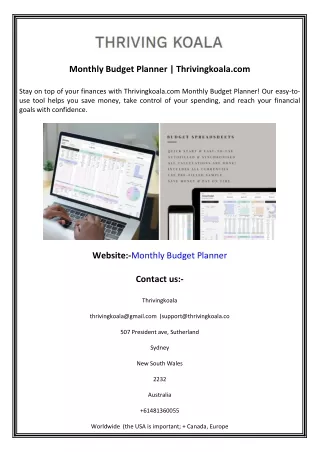 Monthly Budget Planner  Thrivingkoala.com