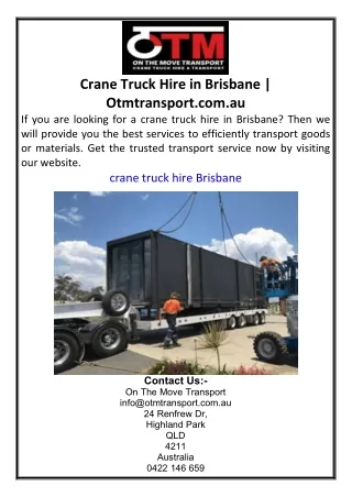 Crane Truck Hire in Brisbane  Otmtransport.com.au