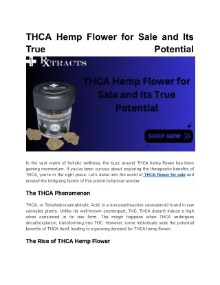 THCA Hemp Flower for Sale and Its True Potential