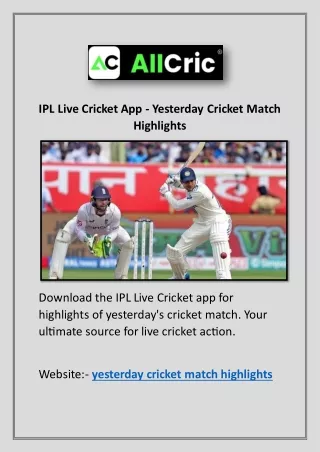 IPL Live Cricket App - Yesterday Cricket Match Highlights