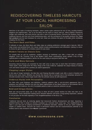 Rediscovering Timeless Haircuts at Your Local Hairdressing Salon
