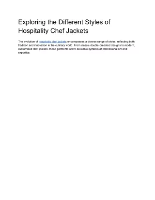 Exploring the Different Styles of Hospitality Chef Jackets