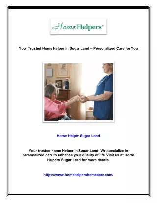 Your Trusted Home Helper in Sugar Land – Personalized Care for You