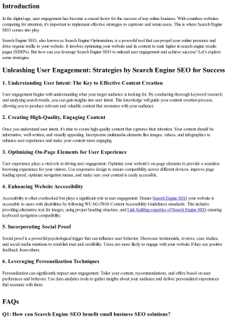 Unleashing User Engagement: Strategies by Search Engine SEO for Success