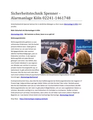 Sicherheitstechnik Spenner - Alarmanlage Köln 02241-1461748