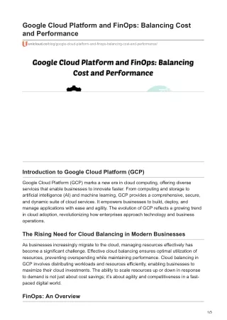 unicloud.co-Google Cloud Platform and FinOps Balancing Cost and Performance