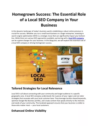 Homegrown Success: The Essential Role of a Local SEO Company in Your Business