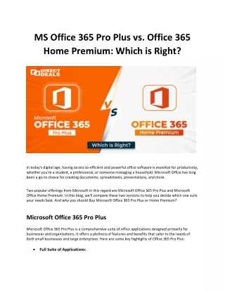 MS Office 365 Pro Plus VS Office 365  Home Premium