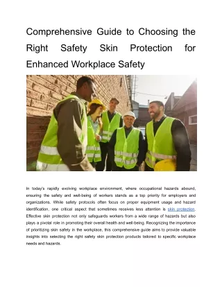 Comprehensive Guide to Choosing the Right Safety Skin Protection for Enhanced Workplace Safety