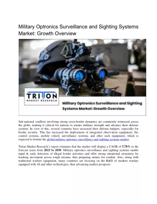 Military Optronics Surveillance and Sighting Systems Market: Growth Overview