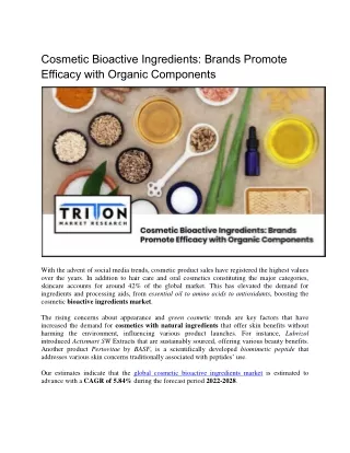 Cosmetic Bioactive Ingredients: Brands Promote Efficacy with Organic Components