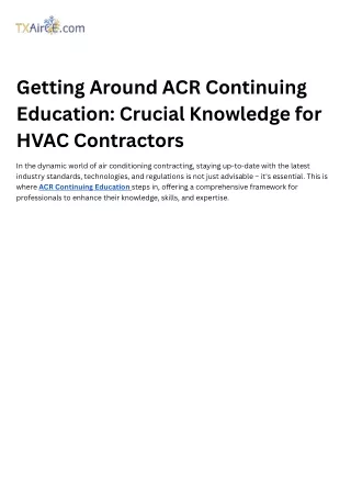 Getting Around ACR Continuing Education Crucial Knowledge for HVAC Contractors