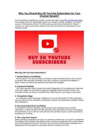 Why You Should Buy 5K YouTube Subscribers for Your channel